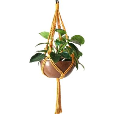 Imagem de Suporte Corda Para Pendurar Vasos de Plantas 70 cm Cor Mostarda Arte Macrame