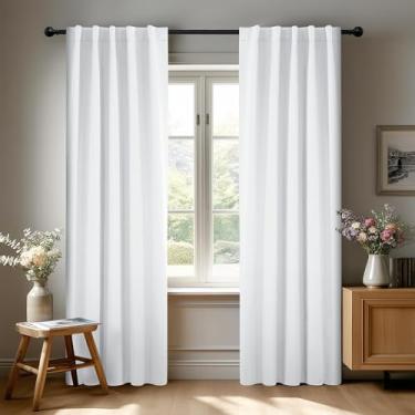 Imagem de Deconovo Cortinas Blackout 100% Brancas para Sala de Estar, Aba Traseira e Bolso de Haste, Cortina de Escurecimento para Quarto, 84" de Comprimento para Porta de Correr, 42 X 84", 2 Painéis