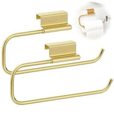 Imagem de Yaocom Suporte de toalha de papel para porta de armário de 30 cm, armazenamento e dispensador de toalha de papel para cozinha, banheiro, lavanderia (ouro, 2 peças)