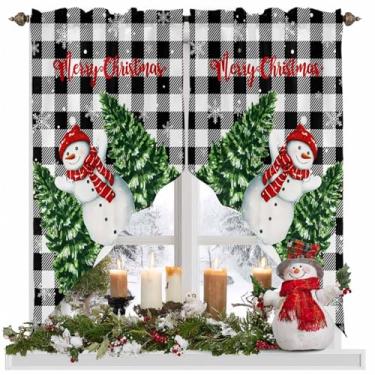 Imagem de Árvore de Natal boneco de neve swag sanefa curains inverno floco de neve preto buffalo, xadrez, bolso de varão, cortinas de cozinha recortado tratamento de janela sanefa para sala de estar quarto, 1