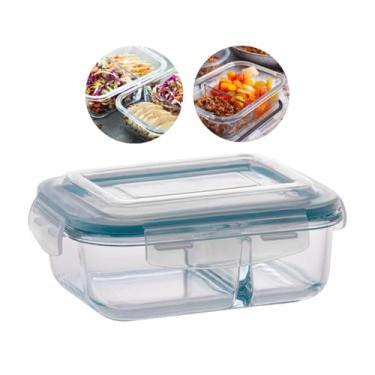 Imagem de Pote de Vidro Hermético 640ml com Divisória e 4 Travas – Marmita Refratária para Mantimentos e Refeições