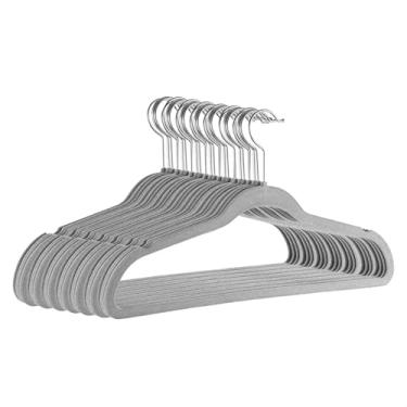 Imagem de Kit 40 Cabides de Veludo Slim Adulto 45cm Antiaderente Giratório para Blazer Camisa Calça Vestido (Cinza)