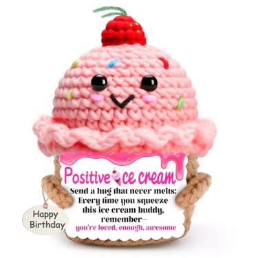 Imagem de Positive ice Cream Crochet Gifts, Gift for Myself, Fathers Day, Teathers Day, Mothers Day, Boyfriend and Girlfriend Small, Mood-Boosting Desk Decor (ice Cream-to My Love)