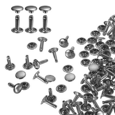 Imagem de HARFINGTON 80 conjuntos de rebites de tampa dupla 9 x 12 mm aço carbono cabeça redonda botões de pressão parafusos parafusos de metal tubular para decoração de artesanato em couro, bronze