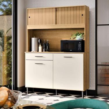 Imagem de Armário De Cozinha Grazi Compacta Com 4 Portas E 1 Gaveta Ripado Off