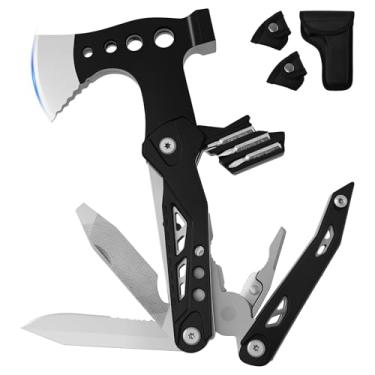 Imagem de Machado multiferramentas, 9 em 1, ferramenta de sobrevivência para acampamento, acessórios multiferramentas, presentes para homens, pai, ferramenta de machado portátil com abridor de garrafas, bainha