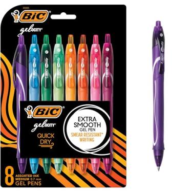 Imagem de BIC Canetas de gel retráteis da moda de secagem rápida da Gel-ocity, ponta média (0,7 mm), 8 unidades de canetas coloridas com aderência total, as cores e a embalagem podem variar (RGLCGAP81-AST)