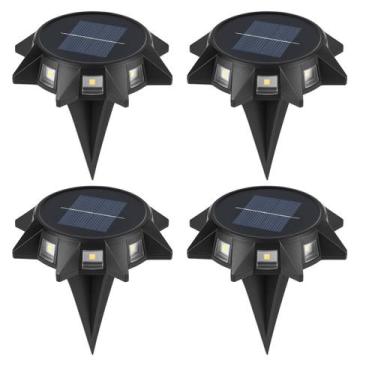 Imagem de Kit 4 Luminária Solar 8 LEDs Espeto Jardim Luz Parede Área Externa Dec