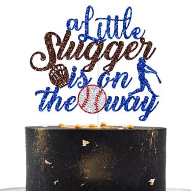 Imagem de A Little Slugger is on the Way Cake Topper, Baseball Boys Baby Shower, Oh Baby, American Baseball Themed Baby Shower Gender Reveal 1st Birthday Party Decorations Supplies