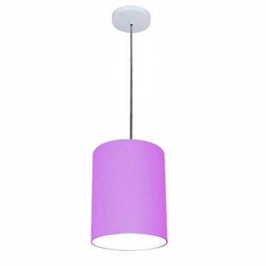 Imagem de Lustre Luminária Pendente Vivare Free Lux Pe-4103br Cúpula Em Tecido 15x20cm Lilás Canopla Branca E Fio Cristal