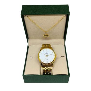 Imagem de Relógio Feminino Tuguir Analógico 2139 Dourado E Branco