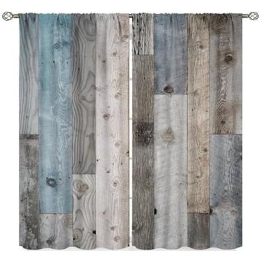 Imagem de Yearn Jear Cortinas rústicas para porta de celeiro, cortinas marrons azuis de fazenda, madeira ocidental, campo, quarto, janela, 2 painéis, decoração de 106 x 114 cm