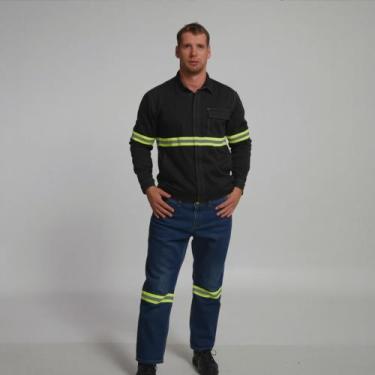 Imagem de Kit Conjunto Uniforme Camisa e Calça Jeans Brim Com Faixa Refletiva Co