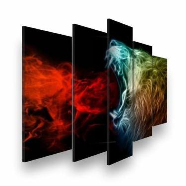 Imagem de Quadro Decorativo Mosaico 5 peças Leão Luzes - Core Decore