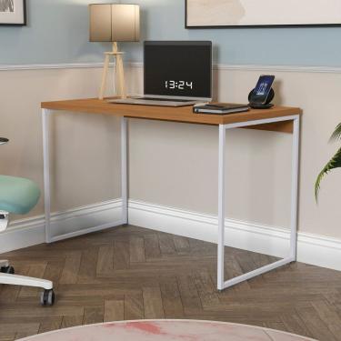 Imagem de Mesa para Escritório Escrivaninha Secretaria 118cm Industrial Canela/Branco