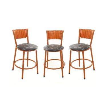 Imagem de KIT 3 Banqueta Baixa Encapada Junco IMBUIA Bar Bistro Americana Cozinh