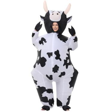 Imagem de MROMT Fantasia inflável de vaca animal adulto Halloween fantasia inflável de vaca de Natal para mulheres cosplay (branco, grande: 1,5 m a 1,9 m)