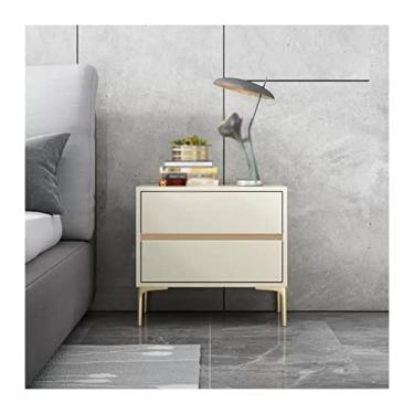 Imagem de Mesa de cabeceira moderna de couro sintético branco, mesa de cabeceira de madeira com 2 gavetas de armazenamento e trilho guia silencioso, mesa de canto para móveis de sala de estar para quarto (cor