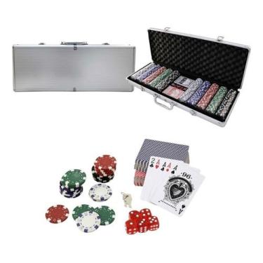Imagem de Maleta De Poker Completo 500 Fichas 2 Baralhos E 5 Dados