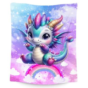 Imagem de Cobertor infantil, cobertor de dragão para meninas, manta de lã de dragão para crianças, mantas macias e confortáveis para sofá, 101,6 cm x 127 cm