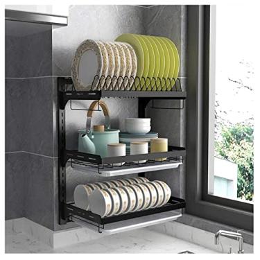 Imagem de CLLBANT Escorredor de louça, escorredor de louça, escorredor de pratos de cozinha, rack de armazenamento de louça de parede de aço inoxidável