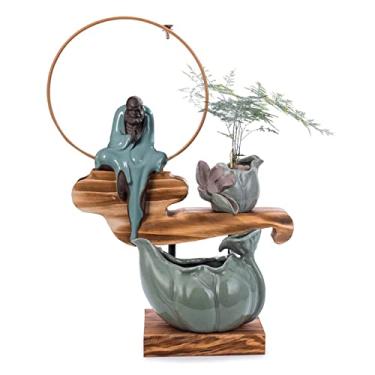 Imagem de XFNVXC Fonte decorativa interna de mesa fonte de cerâmica estilo chinês Zen dispositivo de água decoração varanda sala de estar escritório desktop fonte decoração Rockery Fountain Home
