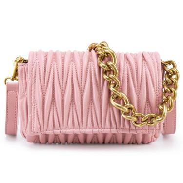 Imagem de Bolsa acolchoada feminina moderna rosa claro com alça de corrente - Li