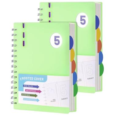 Imagem de FLYING EAGLE 2 Pack 5 Subject Notebook Wide Ruled Spiral Notebook 6" x 8", 204 Pages Lined Spiral Journal Notebook with Dividers,Small Hardcover Notebooks for School, Work, A5 Green