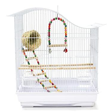 Imagem de Gaiola de pássaro Gaiola de pássaro Gaiola de voo portátil de tamanho pequeno com alça, gaiola de papagaio de metal estilo europeu, gaiola de viagem fácil de montar, com mastro de suporte, caixa de