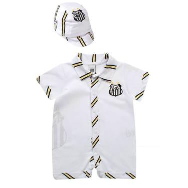 Imagem de Macacão Bebê Santos Curto com Boné Oficial