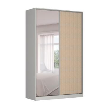 Imagem de Guarda-Roupa Solteiro com Espelho Tunas III 2 PT 3 GV Branco e Noce