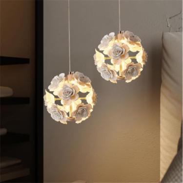 Imagem de Lâmpada Pingente de Flor de Rosa Contemporânea LED Americana Pastoral Cerâmica Restaurante Quarto Bar Balcão Cloakroom Corredor Luz (E 2 luzes)