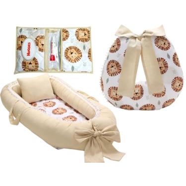 Imagem de Kit Almofada de Amamentação + Ninho Redutor de Berço + Porta Fralda e Lenço Menino (Leão)
