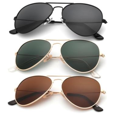 Imagem de Óculos de sol aviador para homens e mulheres para dirigir óculos de sol clássicos polarizados, pacote com 3, Preto/Verde escuro/azul-petróleo, M