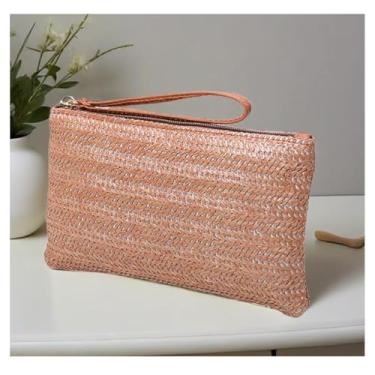 Imagem de Carteiras de pulso para mulheres, bolsa clutch de palha boêmia verão praia bolsa de viagem, Marrom, 8.6 x 5.1 x 1 inches