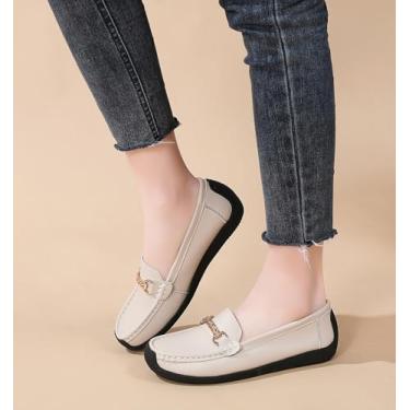 Imagem de Mocassins femininos para negócios, casual, confortável, sem fecho, sapatos de trabalho, leves, sapatilhas, para dirigir, mocassins, barcos, Bege, 36