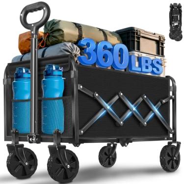 Imagem de Carrinhos de carroça dobrável, dobrável de 163 kg, com rodas, carrinho dobrável com alça flexível, leve e portátil para acampamento, praia, piquenique, mercearia, esportes ao ar livre, compras (preto)