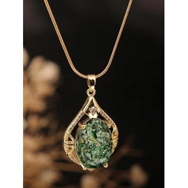 Imagem de Colar com pingente de âmbar verde, zircônia cúbica, corrente de cobra de aço inoxidável, para mulheres, presentes de aniversário e casamento