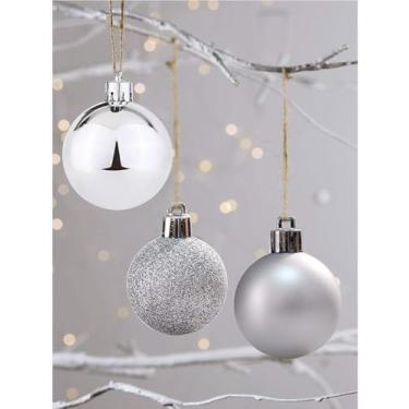 Imagem de Conjunto de 24 bolas de enfeite de Natal – 12 decorações brilhantes, 6 foscas e 6 de plástico à prova de estilhaçamento com glitter para decoração de árvore de Natal (prateada), acessórios decorativos