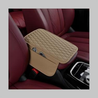 Imagem de MTRPS Capa de console central de carro, almofada de couro impermeável para descanso de braço com 2 sacos de armazenamento, protetor de caixa de assento de braço antiarranhões, acessórios internos para