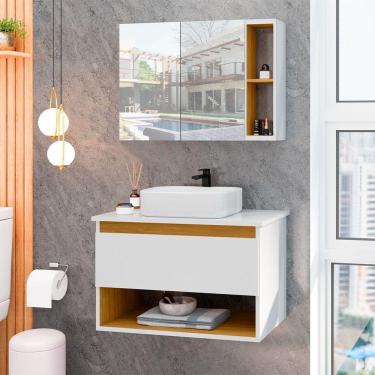 Imagem de Conjunto Para Banheiro Gabinete Suspenso Com Cuba E Espelheira Florence Branco