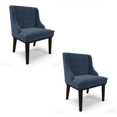 Imagem de Kit 02 Cadeiras De Jantar Suede Azul Marinho Base Madeira