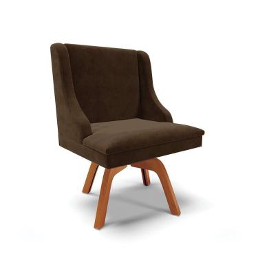 Imagem de Cadeira Suede Marrom Giratória De Madeira