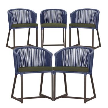 Imagem de 5 Cadeiras De Jantar Noronha Marrom Corda Náutica E13 Trama Azul