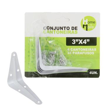 Imagem de Cantoneira de Ferro 7,5x10cm 4 Peças Branco - Tudo em Caixa