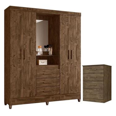 Imagem de Guarda Roupa Casal Capelinha Capri E Cômoda Ms913 Castanho Wood - Moval