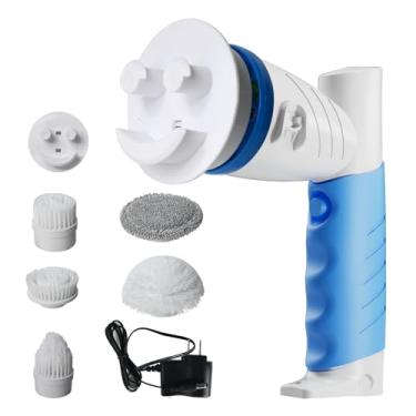 Imagem de Cabo giratório elétrico para esfregar esponjas papai/mamãe com 6 cabeças de escova de substituição, escova de limpeza elétrica para pia/janela/banheira/azulejo/piso, impermeável, sem fio e