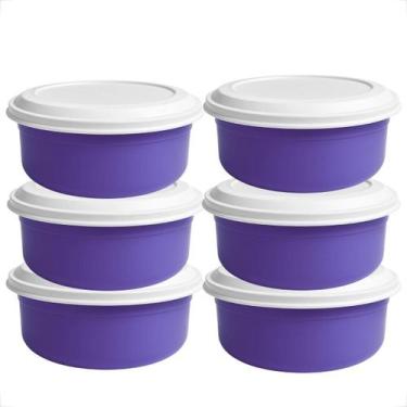 Imagem de Kit Saladeira 4,6L 10 Unidades Coloridas com Tampa Branca Em Plástico 