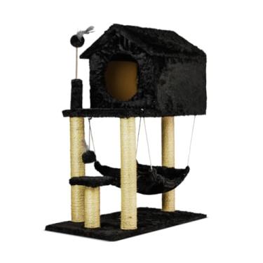 Imagem de Arranhador Para Gatos Com Rede — Casinha Para Gatos Com áRea De Descanso E áRea De Brincar(Preto)
