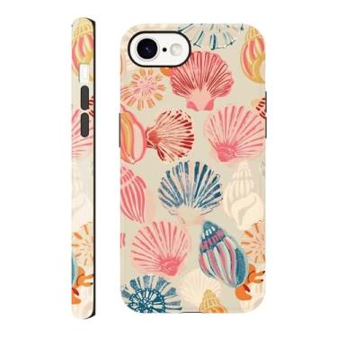 Imagem de Capa compatível com iPhone 16e de 6,1 polegadas, capa de telefone de verão com arte de concha do mar rosa, capa rígida híbrida protetora resistente a arranhões de 2 camadas para meninas mulheres e
